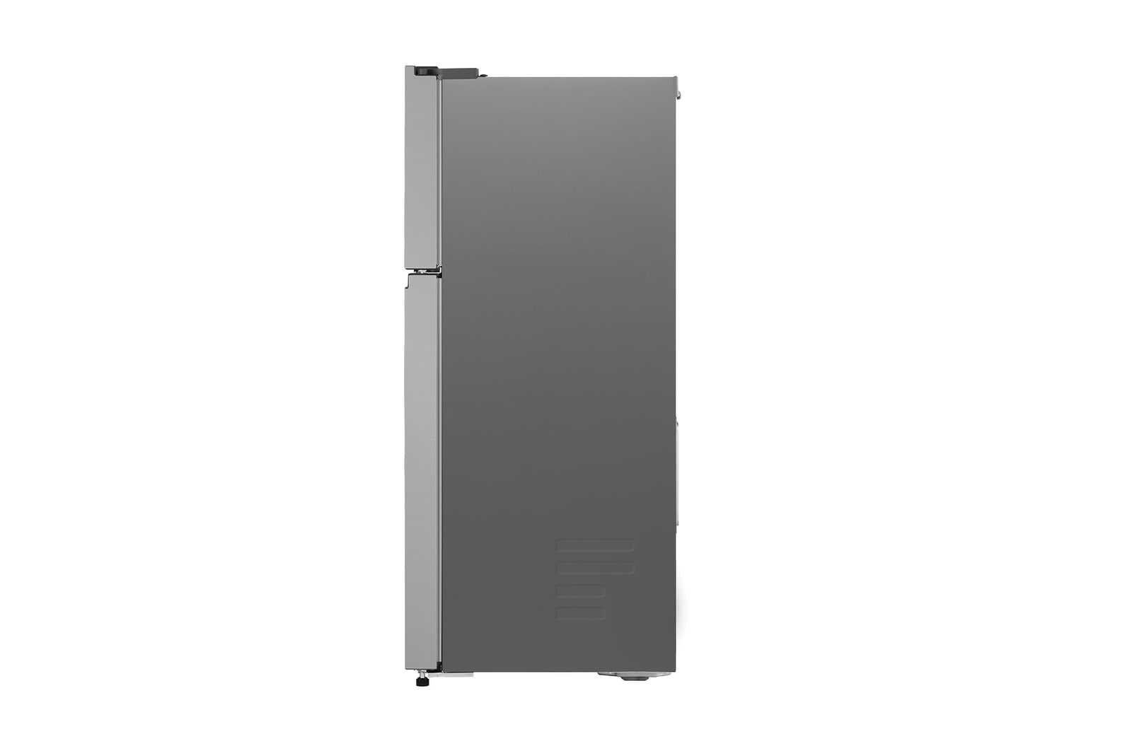 Side view of 217L Top Freezer Refrigerator Essence Matte Black with LinearCooling and Deodorizer.